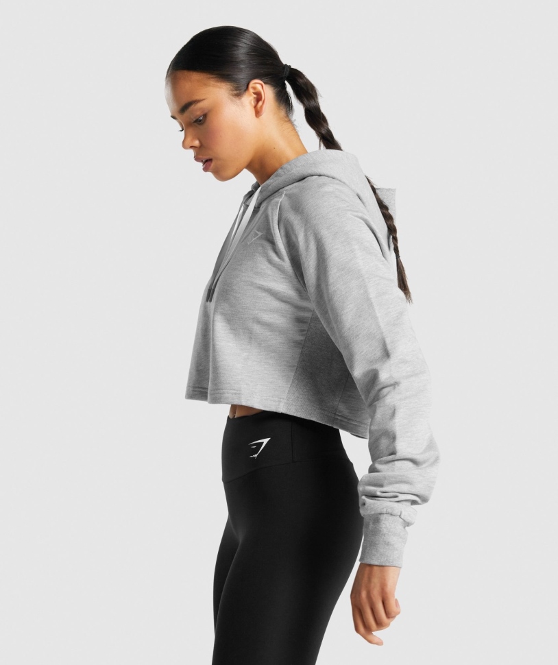 Gymshark Training Cropped Hoodie ανοιχτό γκρι μάργα