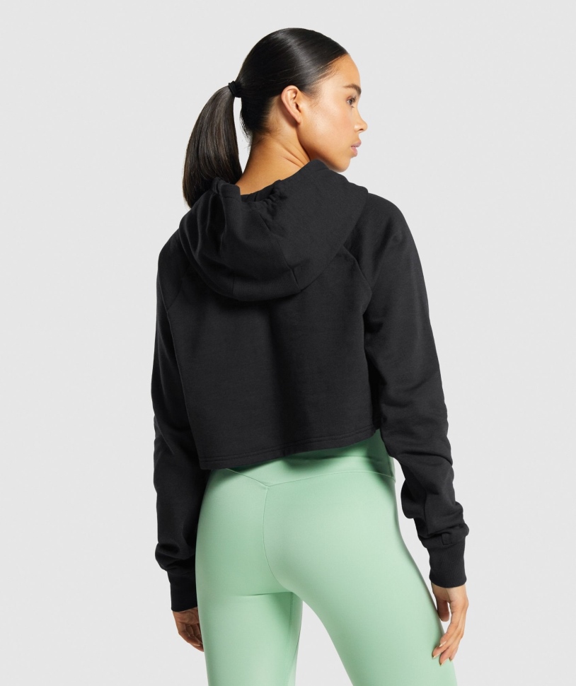 γυμναστήριο προπόνηση Cropped Hoodie γυναίκες μαύρο