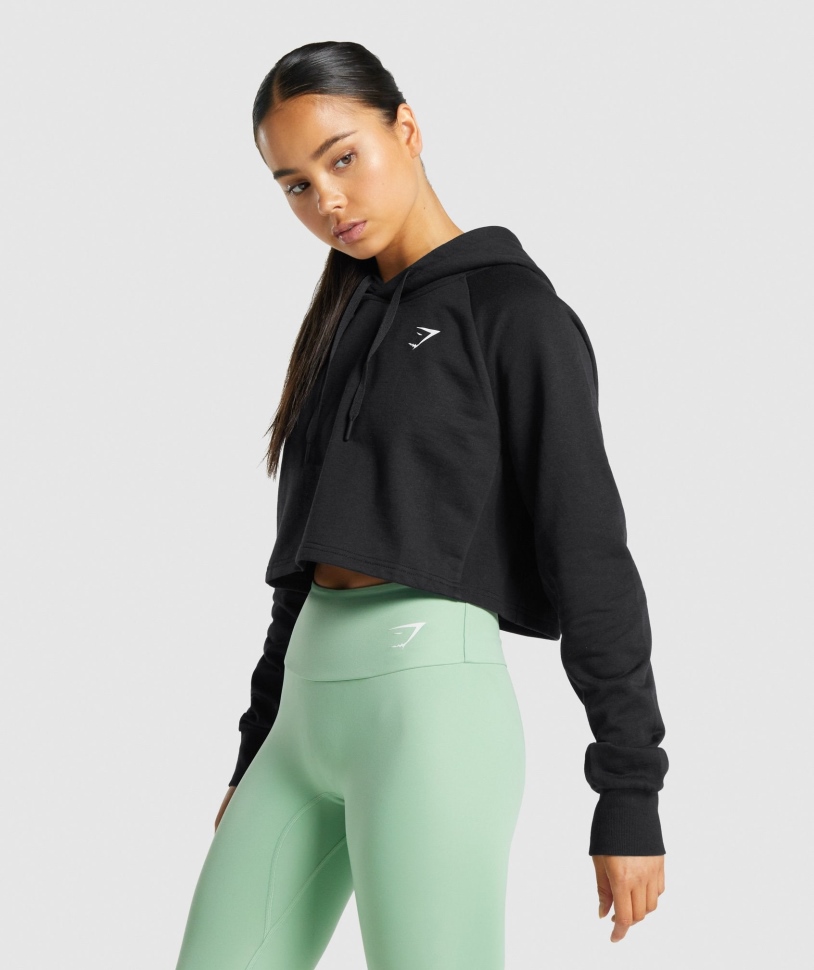 γυμναστήριο προπόνηση Cropped Hoodie γυναίκες μαύρο