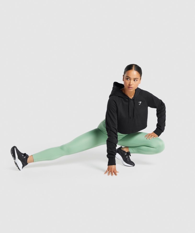 γυμναστήριο προπόνηση Cropped Hoodie γυναίκες μαύρο