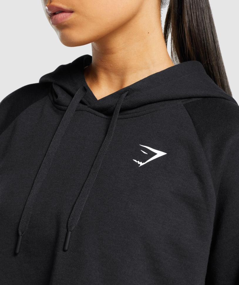 γυμναστήριο προπόνηση Cropped Hoodie γυναίκες μαύρο