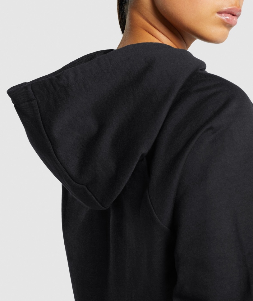 γυμναστήριο προπόνηση Cropped Hoodie γυναίκες μαύρο