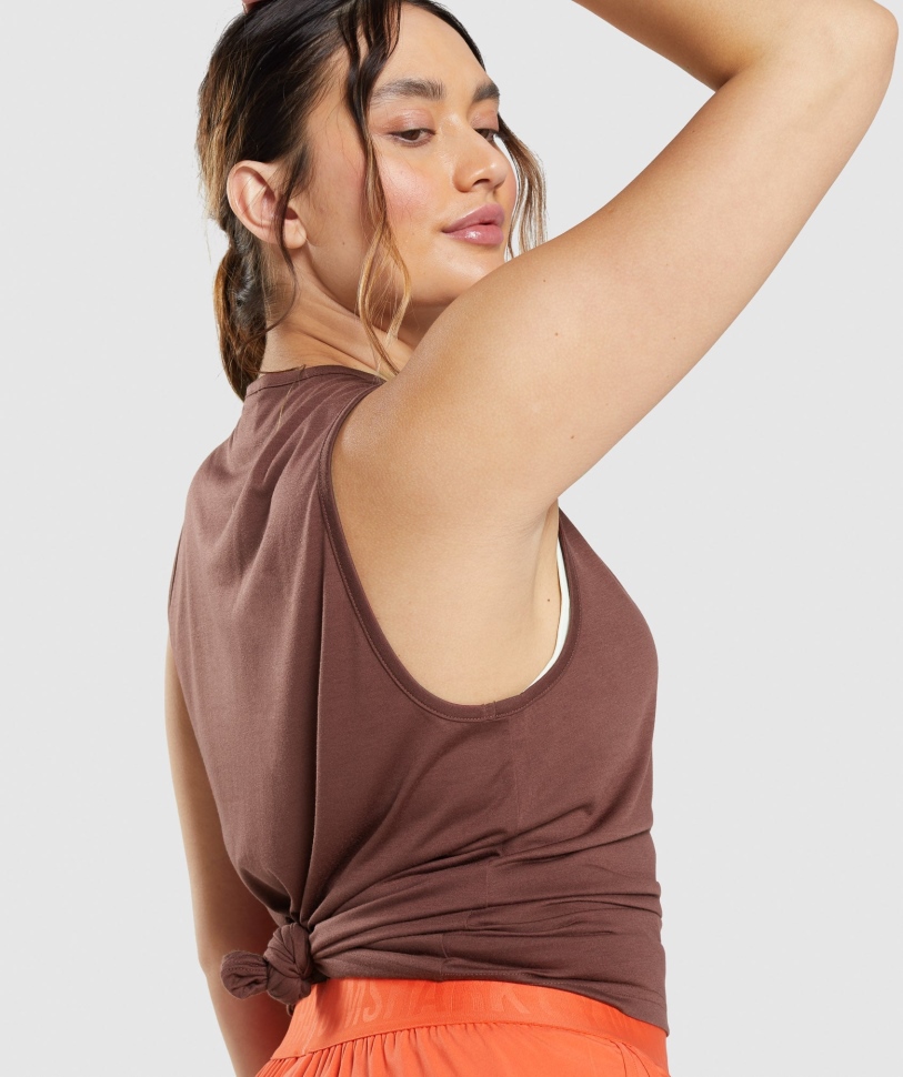 Gymshark προπόνηση πτώσης βραχίονας δεξαμενή κερασιά καφέ