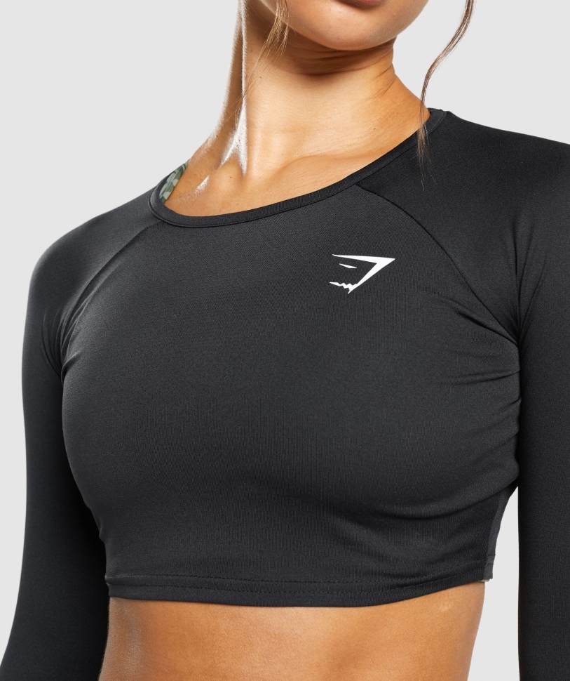Gymshark Training μακρυμάνικο Crop Top μαύρο