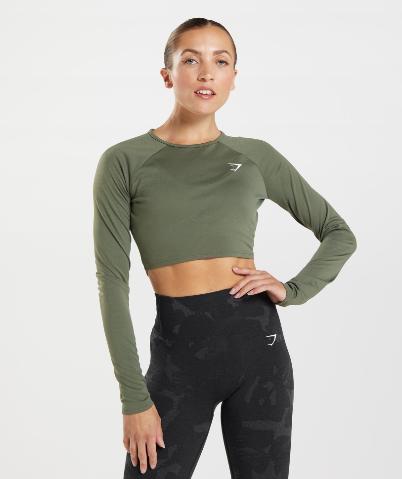προπόνηση Gymshark με μακριά μανίκια Crop Top Core Olive