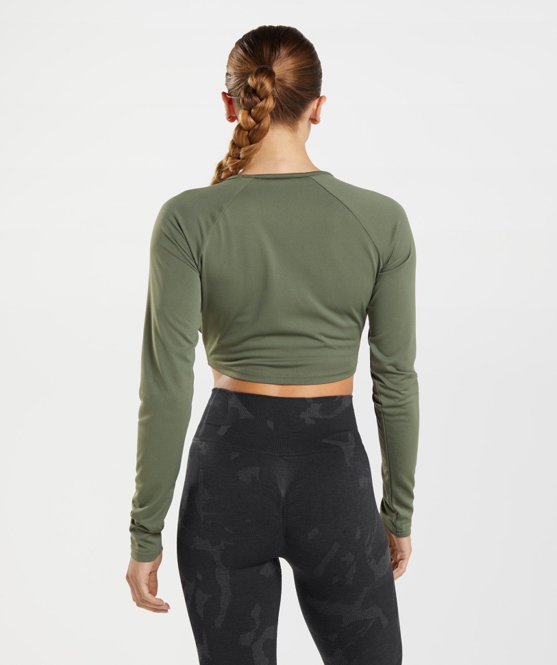 προπόνηση Gymshark με μακριά μανίκια Crop Top Core Olive