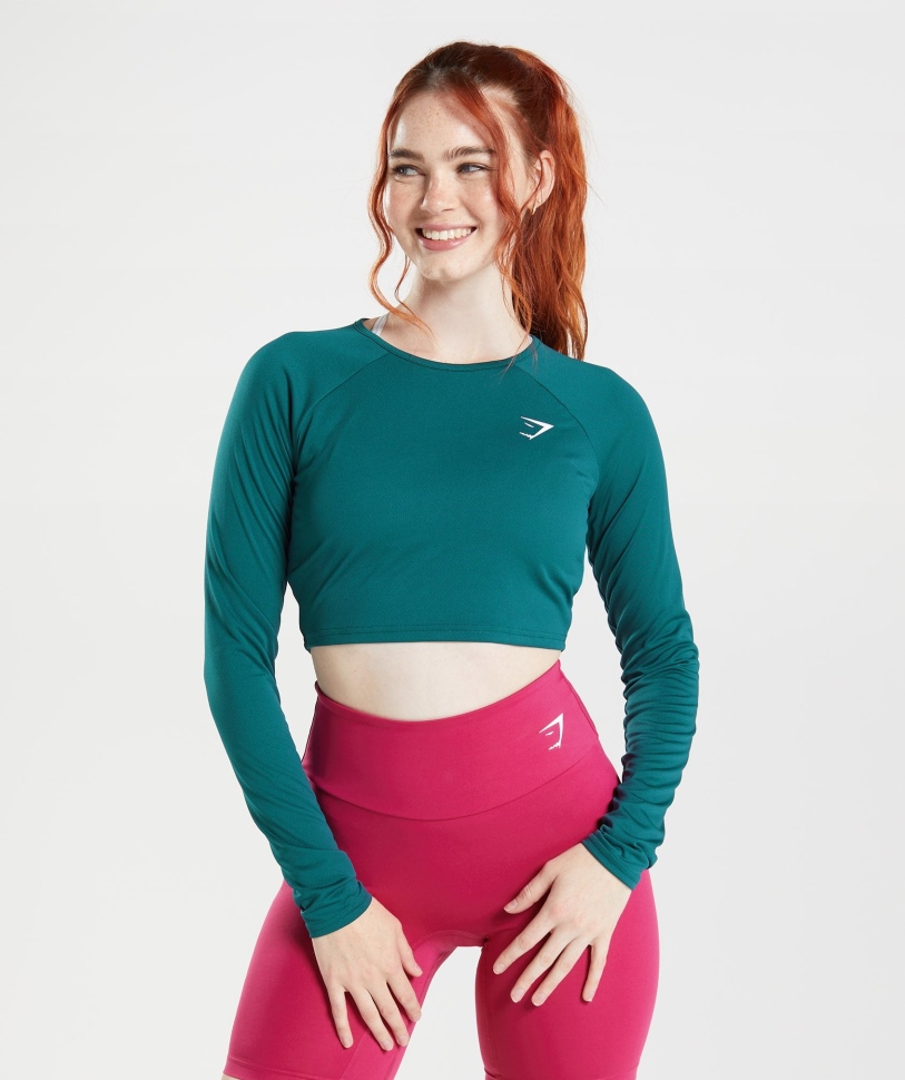 Gymshark Training μακρυμάνικο Crop Top χειμωνιάτικο γαλαζοπράσινο