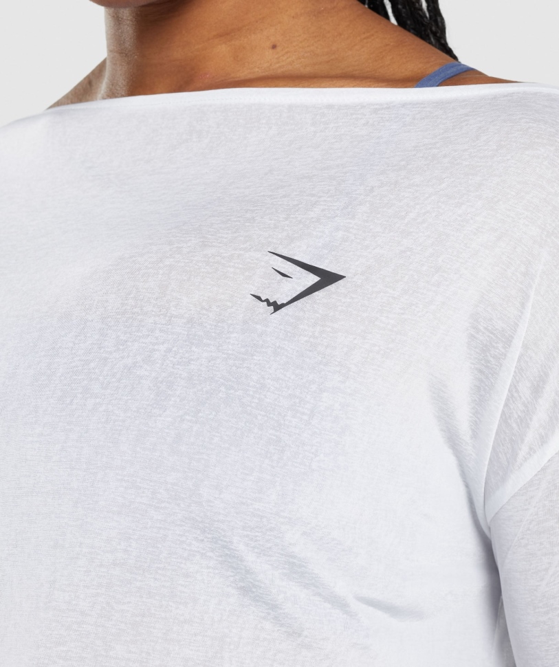 γυμναστήριο γυμναστικής μακρυμάνικο μπλουζάκι γυναικών λευκό