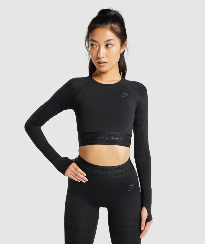 Gymshark Vision μακρυμάνικο Crop Top μαύρο