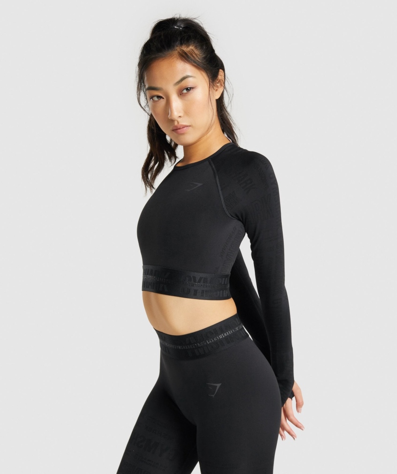 Gymshark Vision μακρυμάνικο Crop Top μαύρο