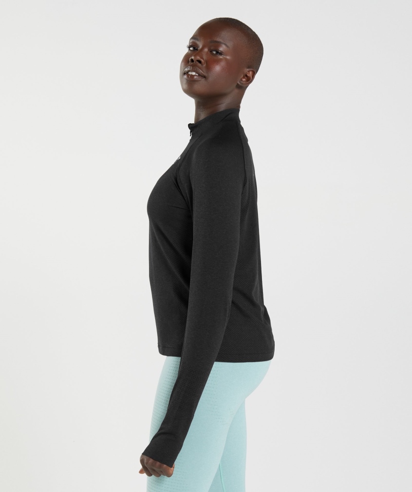 Gymshark Vital χωρίς ραφή πουλόβερ με φερμουάρ μαύρη μάργα 2.0 1/2