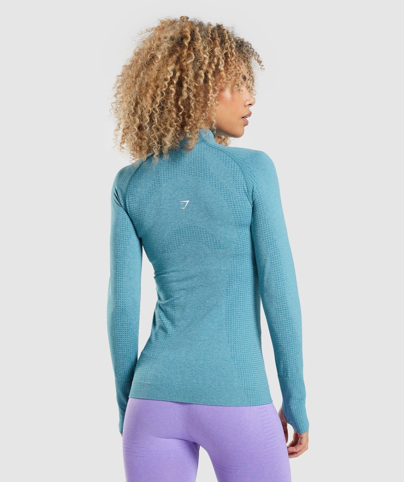 Gymshark Vital Seamless 2.0 1/2 πουλόβερ με φερμουάρ Tahoe Teal Marl