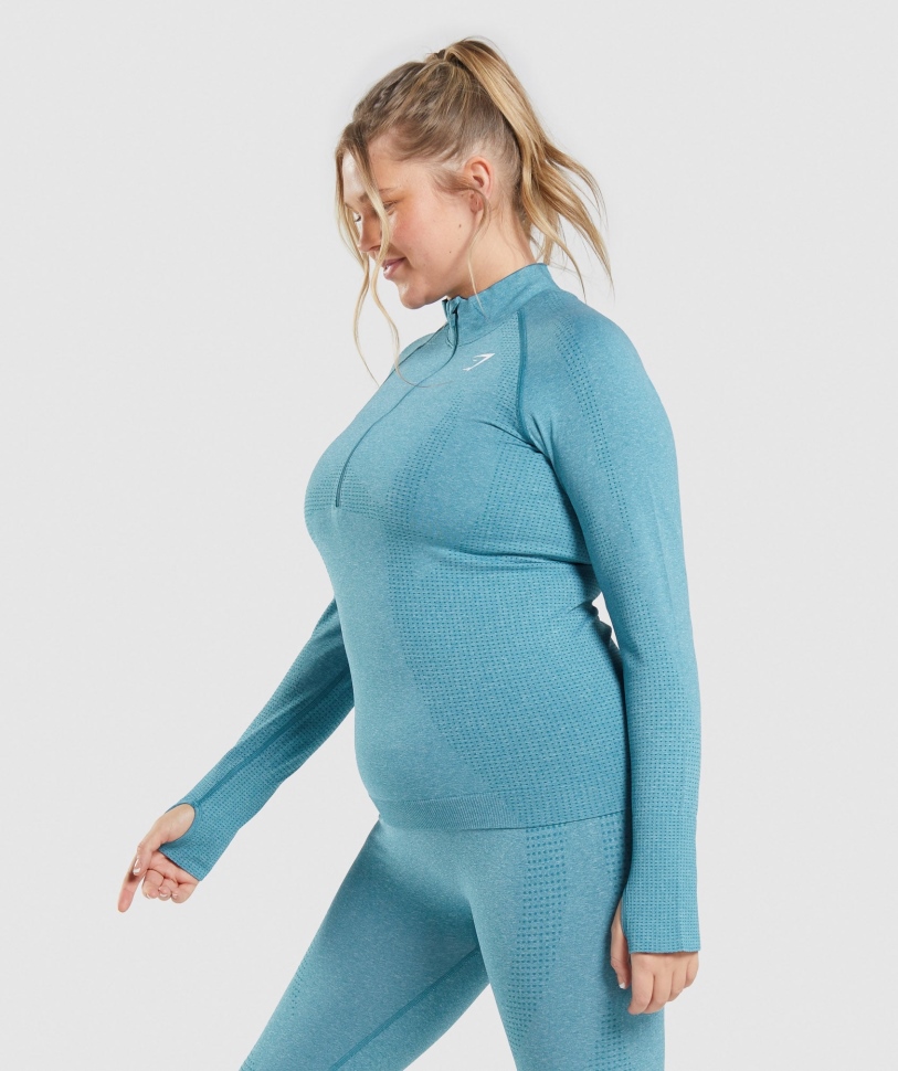 Gymshark Vital Seamless 2.0 1/2 πουλόβερ με φερμουάρ Tahoe Teal Marl