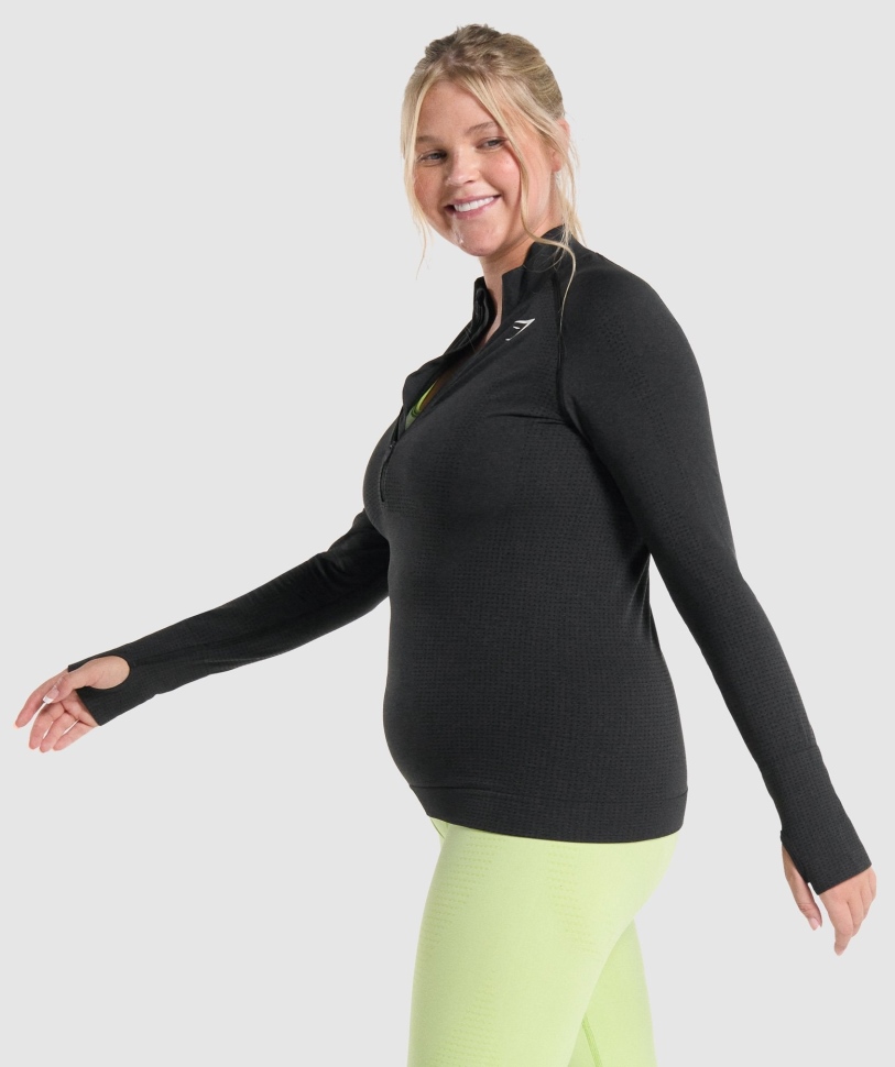 Γυναικείο πουλόβερ με φερμουάρ μαύρη μάργα Gymshark Vital χωρίς ραφή 2.0 1/2