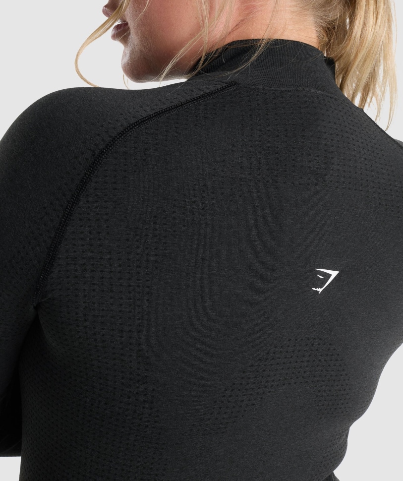 Γυναικείο πουλόβερ με φερμουάρ μαύρη μάργα Gymshark Vital χωρίς ραφή 2.0 1/2