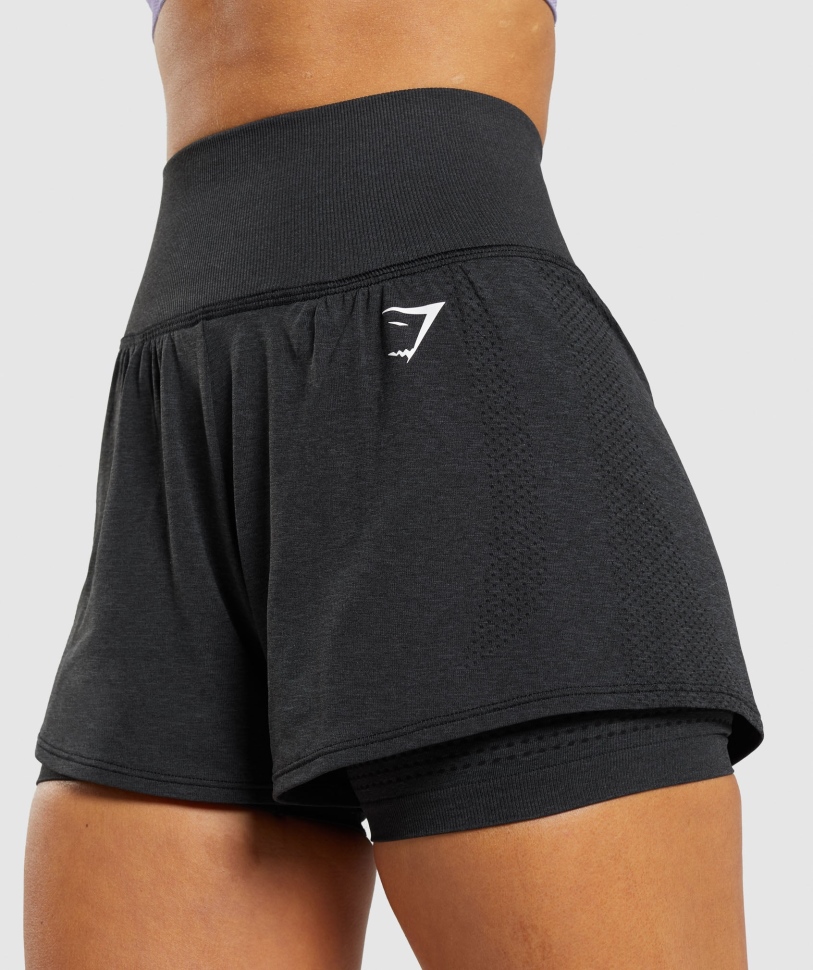 Gymshark Vital Seamless 2.0 2-σε-1 σορτς μαύρο Marl