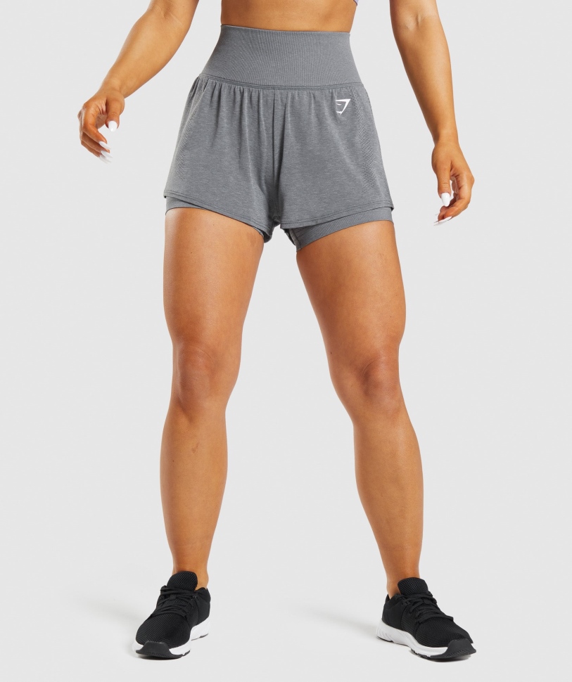 Gymshark Vital χωρίς ραφή σορτς 2.0 2 σε 1 Smokey Grey Marl