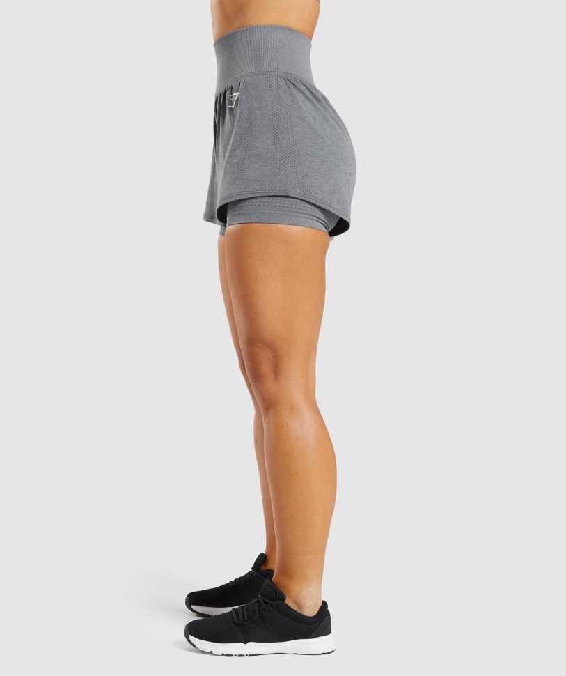 Gymshark Vital χωρίς ραφή σορτς 2.0 2 σε 1 Smokey Grey Marl