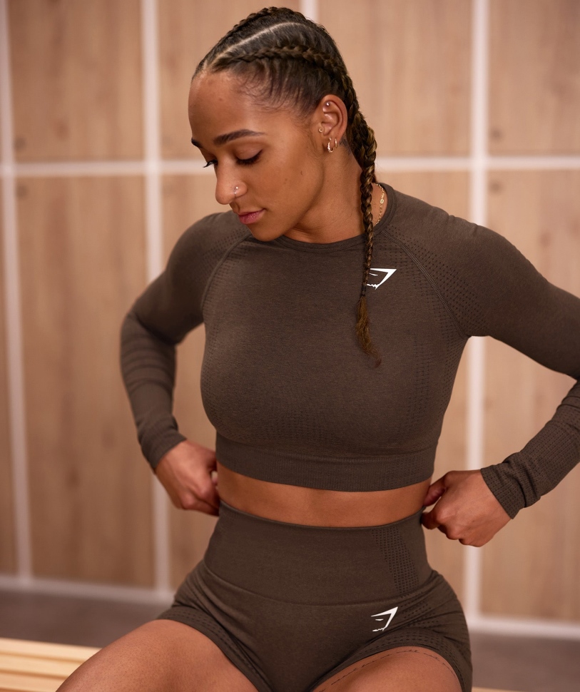 Gymshark Vital χωρίς ραφή 2.0 Crop Top Espresso Marl
