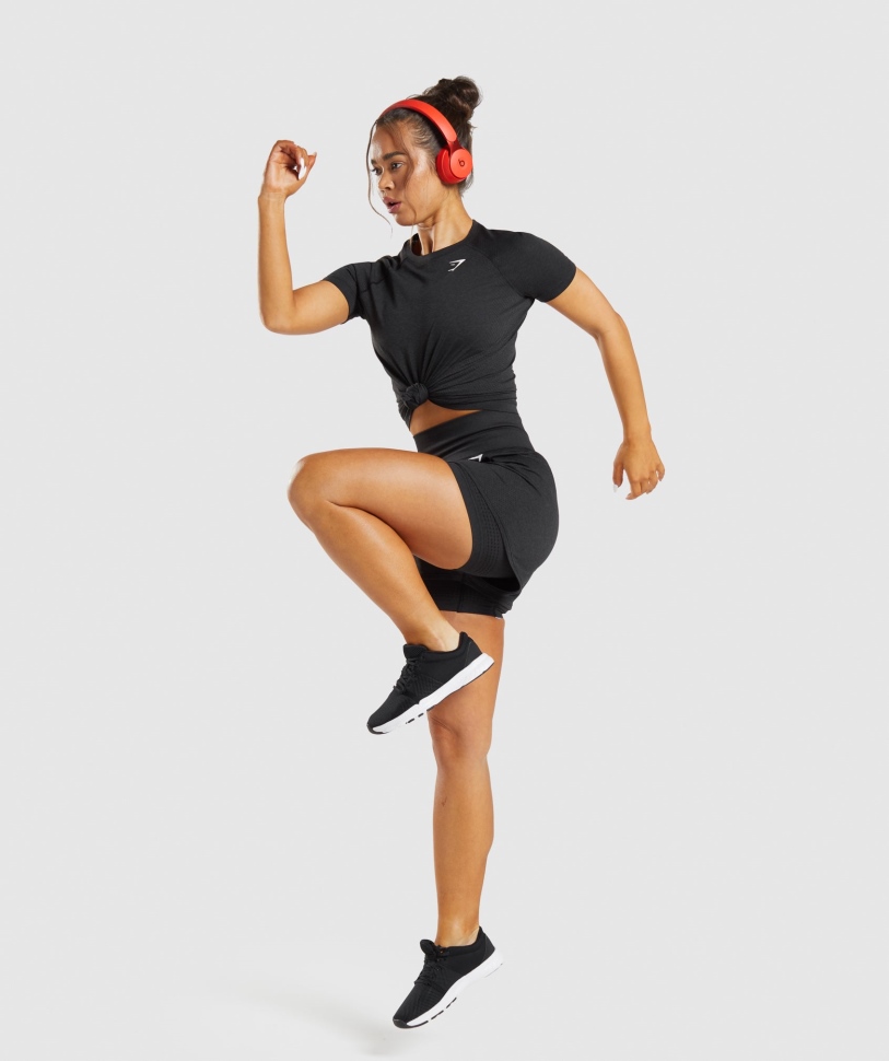 Gymshark Vital χωρίς ραφή 2.0 ελαφρύ μπλουζάκι μαύρη μάρλα