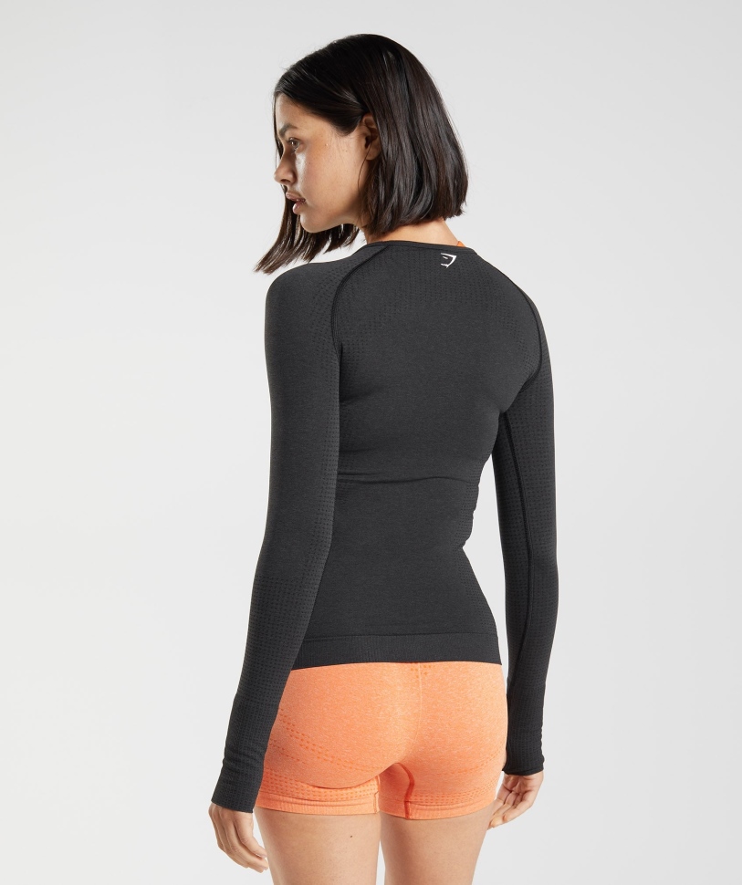 Gymshark Vital χωρίς ραφή 2.0 μακρύ μανίκι μαύρη μάργα