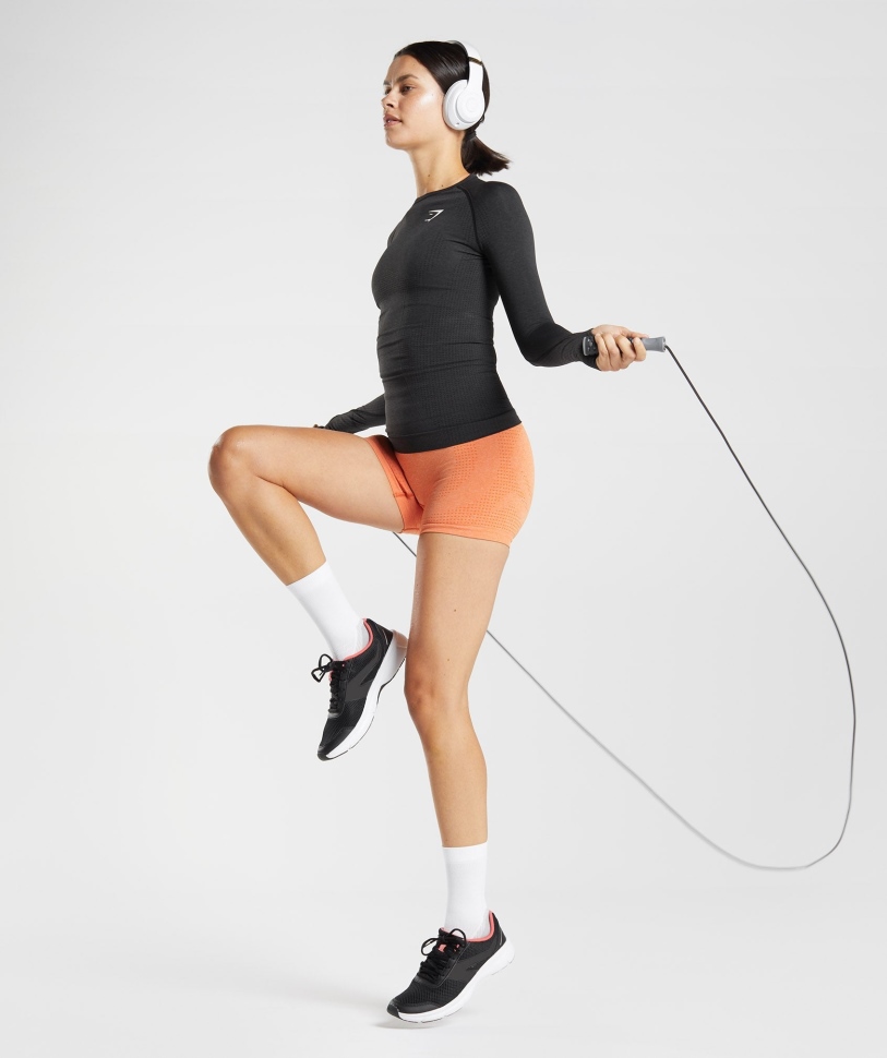 Gymshark Vital χωρίς ραφή 2.0 μακρύ μανίκι μαύρη μάργα