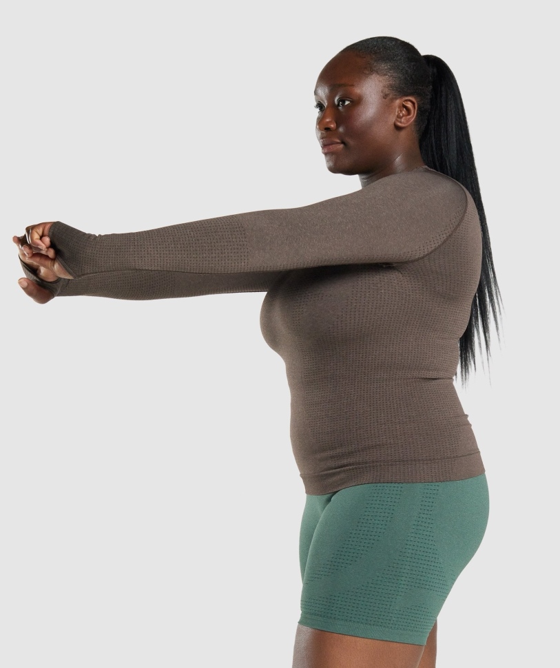 Gymshark Vital χωρίς ραφή 2.0 μακριά μανίκια καφέ μάργα