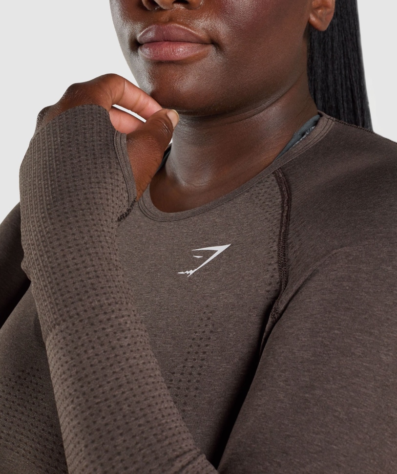 Gymshark Vital χωρίς ραφή 2.0 μακριά μανίκια καφέ μάργα