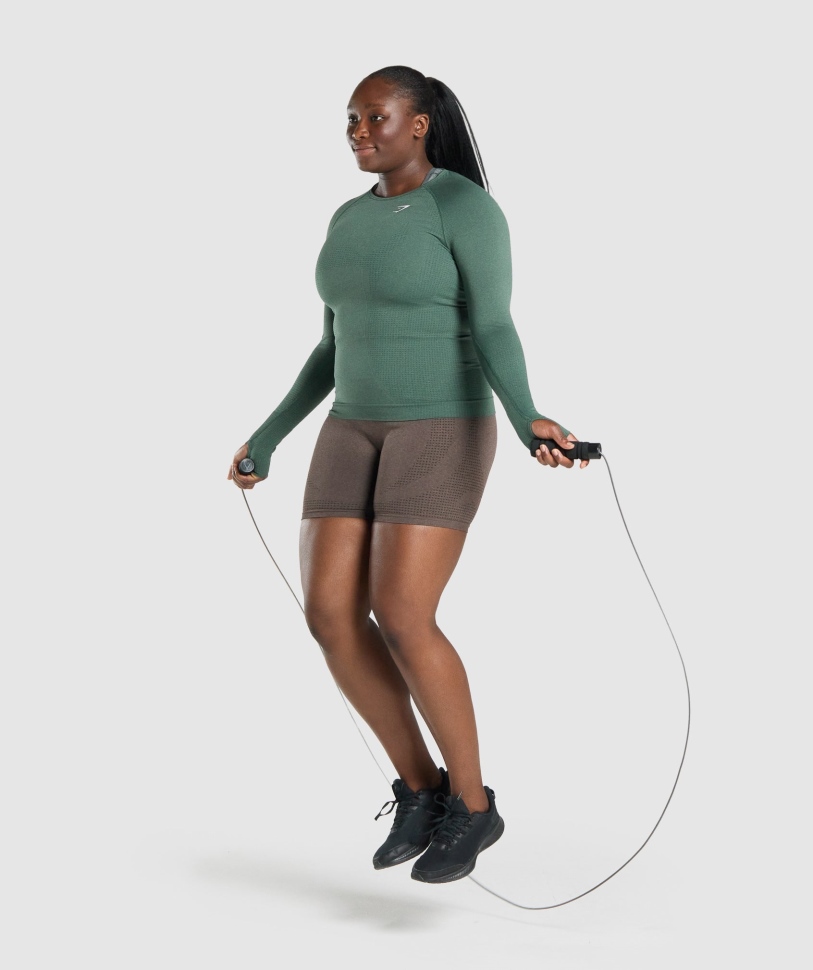 Gymshark ζωτικής σημασίας χωρίς ραφή 2.0 μακριά μανίκια σκούρο πράσινο μάργα