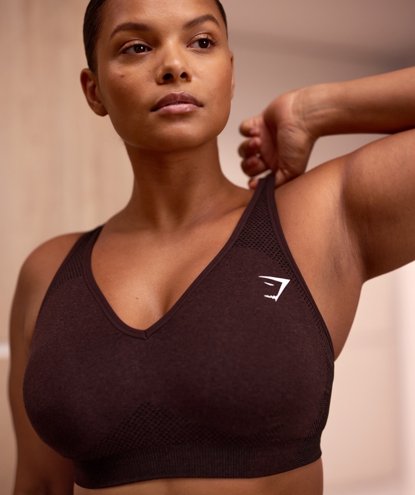 Gymshark Vital χωρίς ραφή αθλητικό σουτιέν 2.0 V λαιμού Cherry Brown Marl
