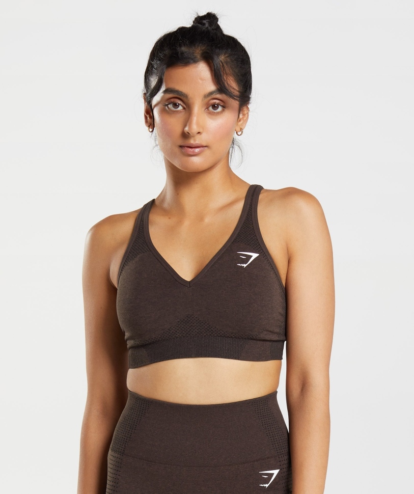Gymshark Vital χωρίς ραφή αθλητικό σουτιέν 2.0 V λαιμού Cherry Brown Marl