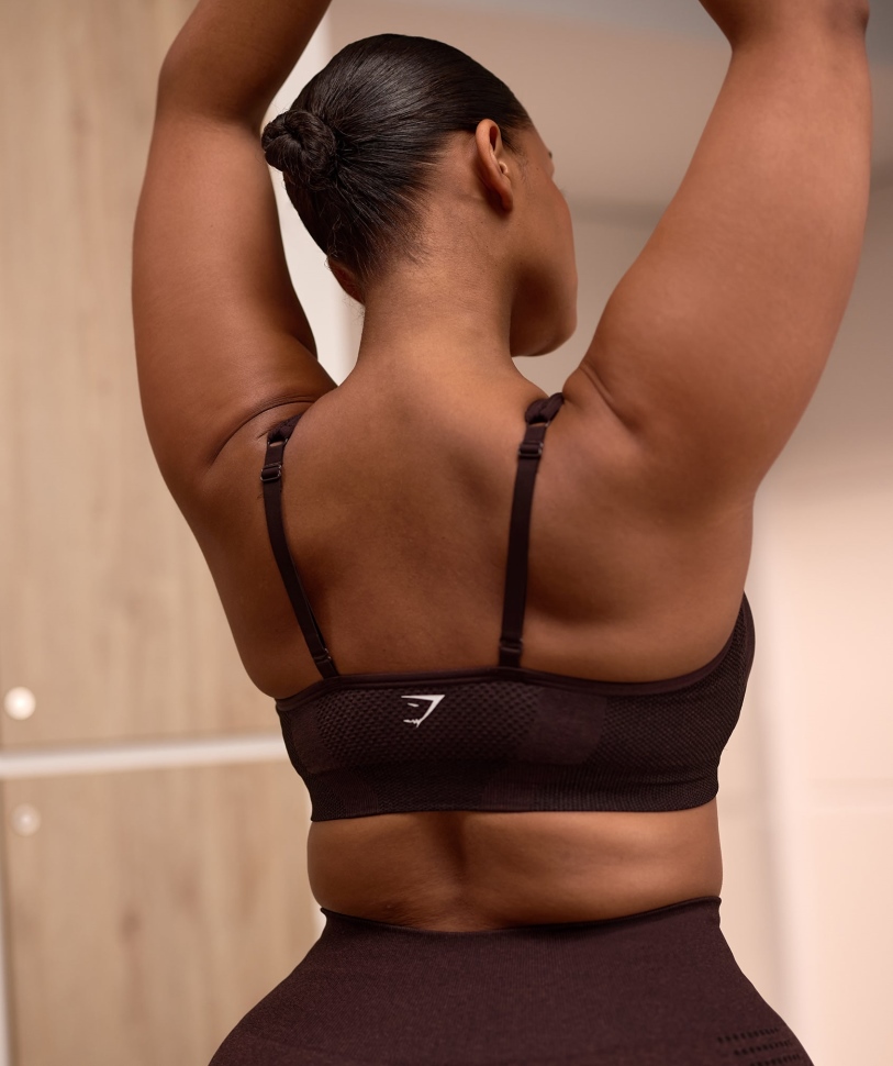 Gymshark Vital χωρίς ραφή αθλητικό σουτιέν 2.0 V λαιμού Cherry Brown Marl