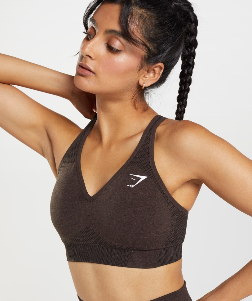 Gymshark Vital χωρίς ραφή αθλητικό σουτιέν 2.0 V λαιμού Cherry Brown Marl