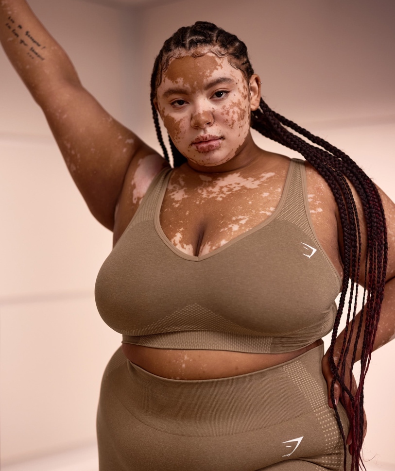 Gymshark Vital απρόσκοπτη 2.0 V λαιμό αθλητικό σουτιέν Fawn Marl