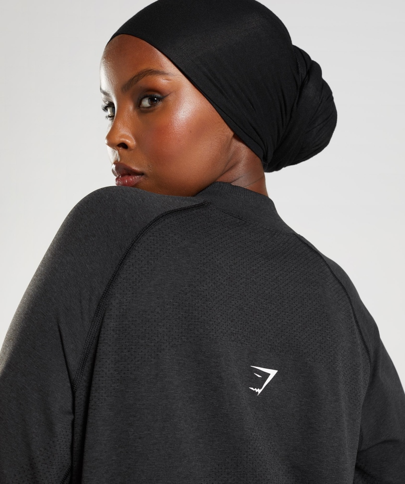 Gymshark ζωτικής σημασίας απρόσκοπτη μακριά γραμμή επάνω μαύρη μάργα