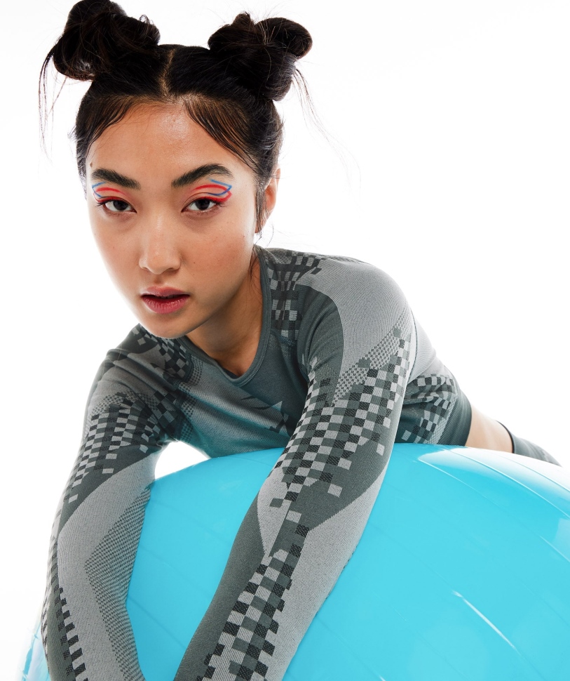 Gymshark Wtflex Cyborg χωρίς ραφές μακρυμάνικο Crop Top γκρι-μαύρο-ανοιχτό γκρι