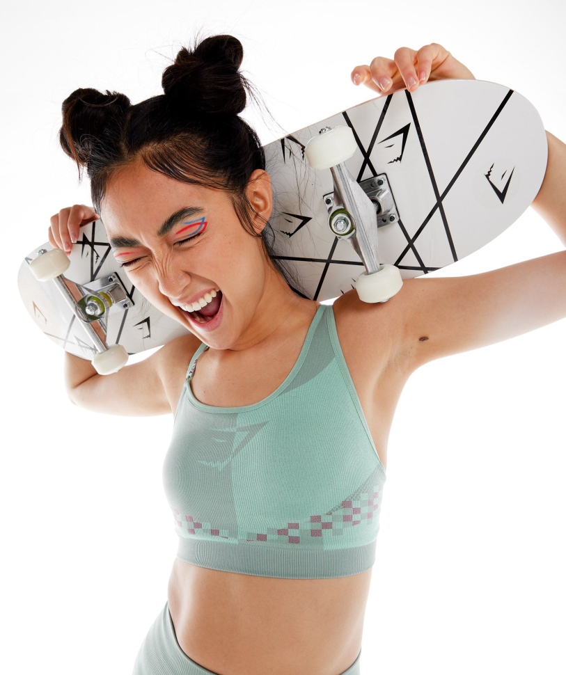 Gymshark Wtflex Cyborg άνευ ραφής αθλητικό σουτιέν Maya μπλε-ροζ-turbo μπλε