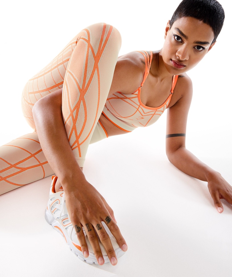 Gymshark Wtflex γραμμικό κολάν χωρίς ραφή βότσαλο γκρι-πορτοκαλί-λευκό