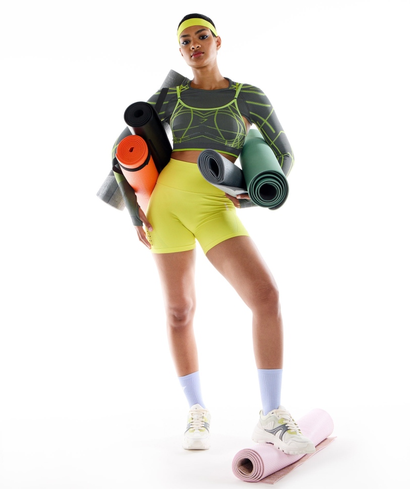 Gymshark Wtflex γραμμικό αθλητικό σουτιέν χωρίς ραφές γκρι-fluo πράσινο-ανοιχτό γκρι